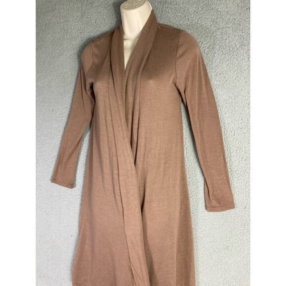 Women's Long Sleeve Beige Coatigan Draped Front Cardigan Small Boho Cozy Knit - Picture 3 of 9